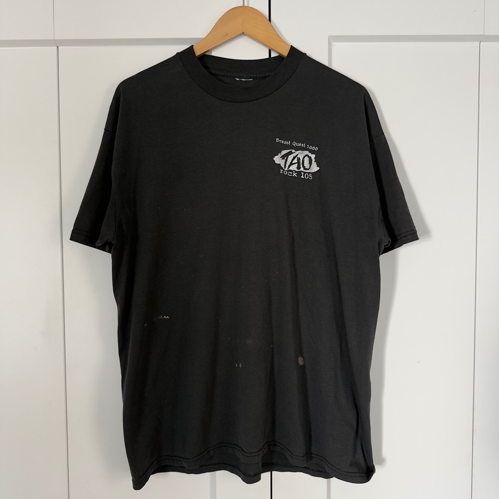 Vintage Mens XL Rock 105 Breast Quest Stix Pool Billiards T-Shirt Black Cotton